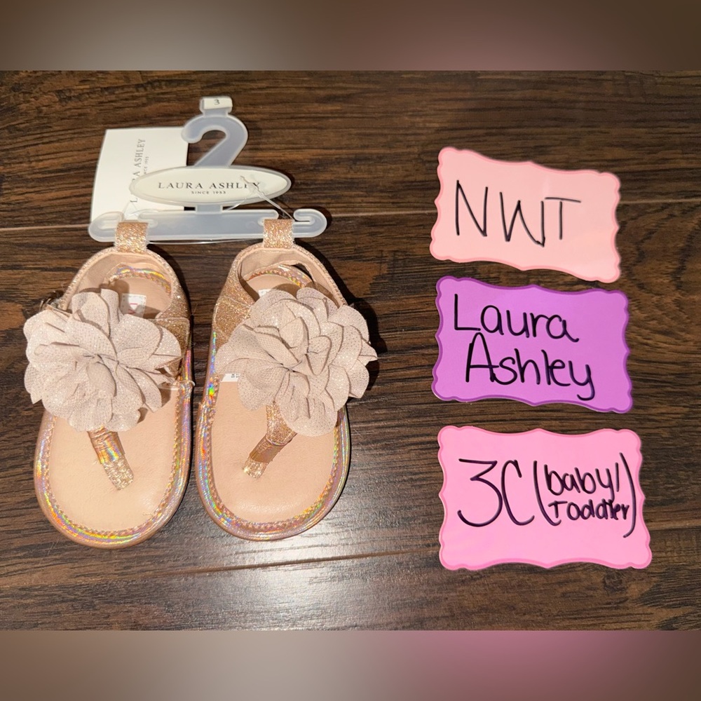 Laura Ashley rose gold and Glittery Sandals with Floral Accent